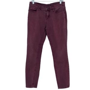 BDG faded distressed burgundy mid rise twig ankle jeans, 29